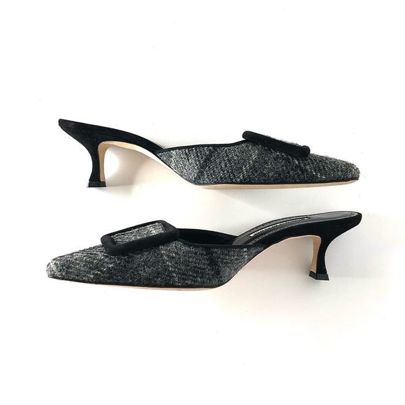 NEW Manolo Blahnik Maysalebi Tweed Slip On Kitten Heel Pointed Toe Mules 39 - Picture 4 of 6